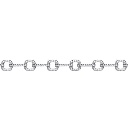 Silver  CZ Square Cushion Halo Tennis Bracelet 6mm 7.5 inch - GVB372