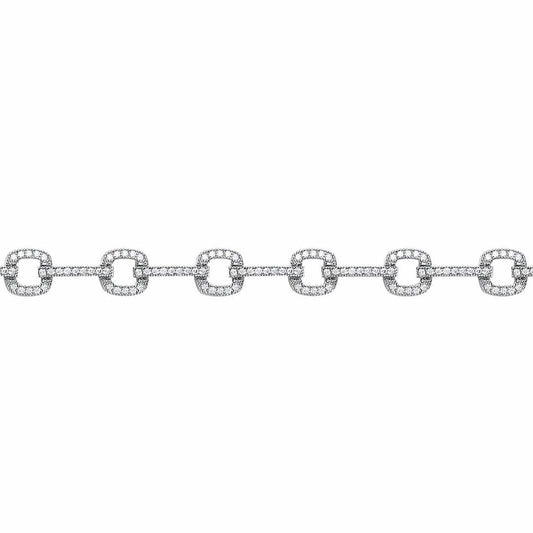 Silver  CZ Square Cushion Halo Tennis Bracelet 6mm 7.5 inch - GVB372