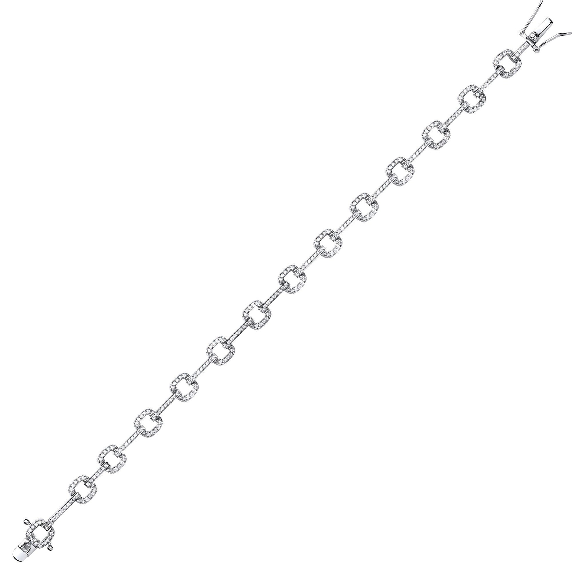 Silver  CZ Square Cushion Halo Tennis Bracelet 6mm 7.5 inch - GVB372