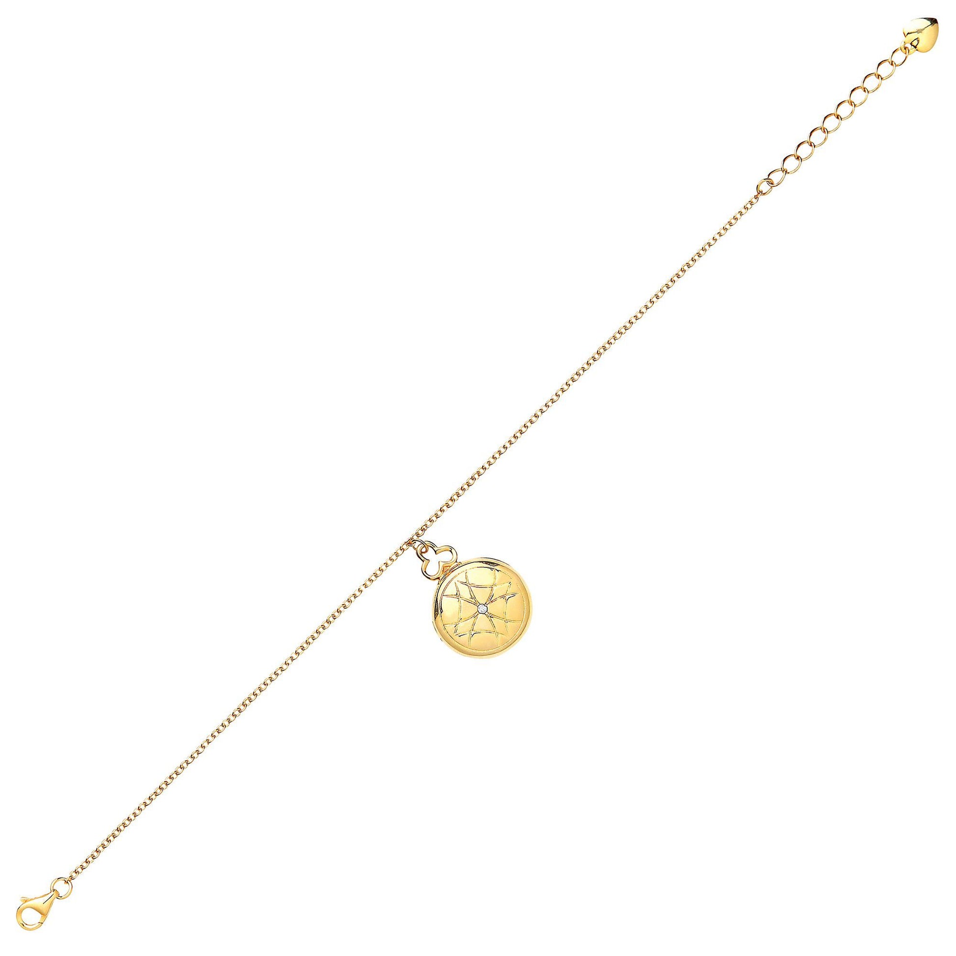 Gilded Silver  CZ Window Style Round Locket Charm Bracelet - GVB376