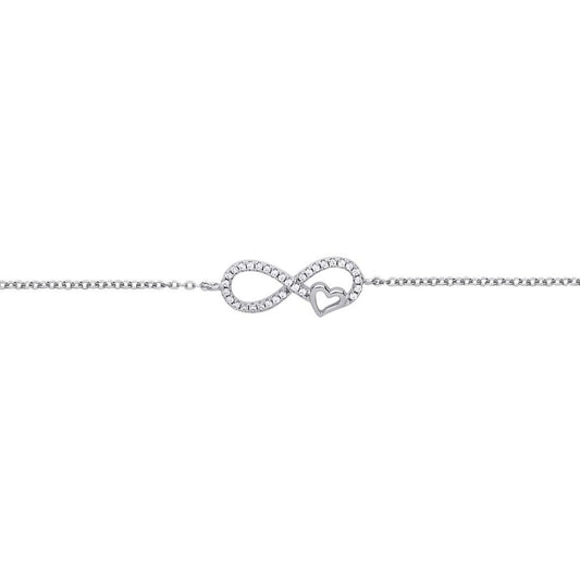 Silver  CZ Love Heart Infinity Charm Bracelet 10mm 6 inch - GVB377