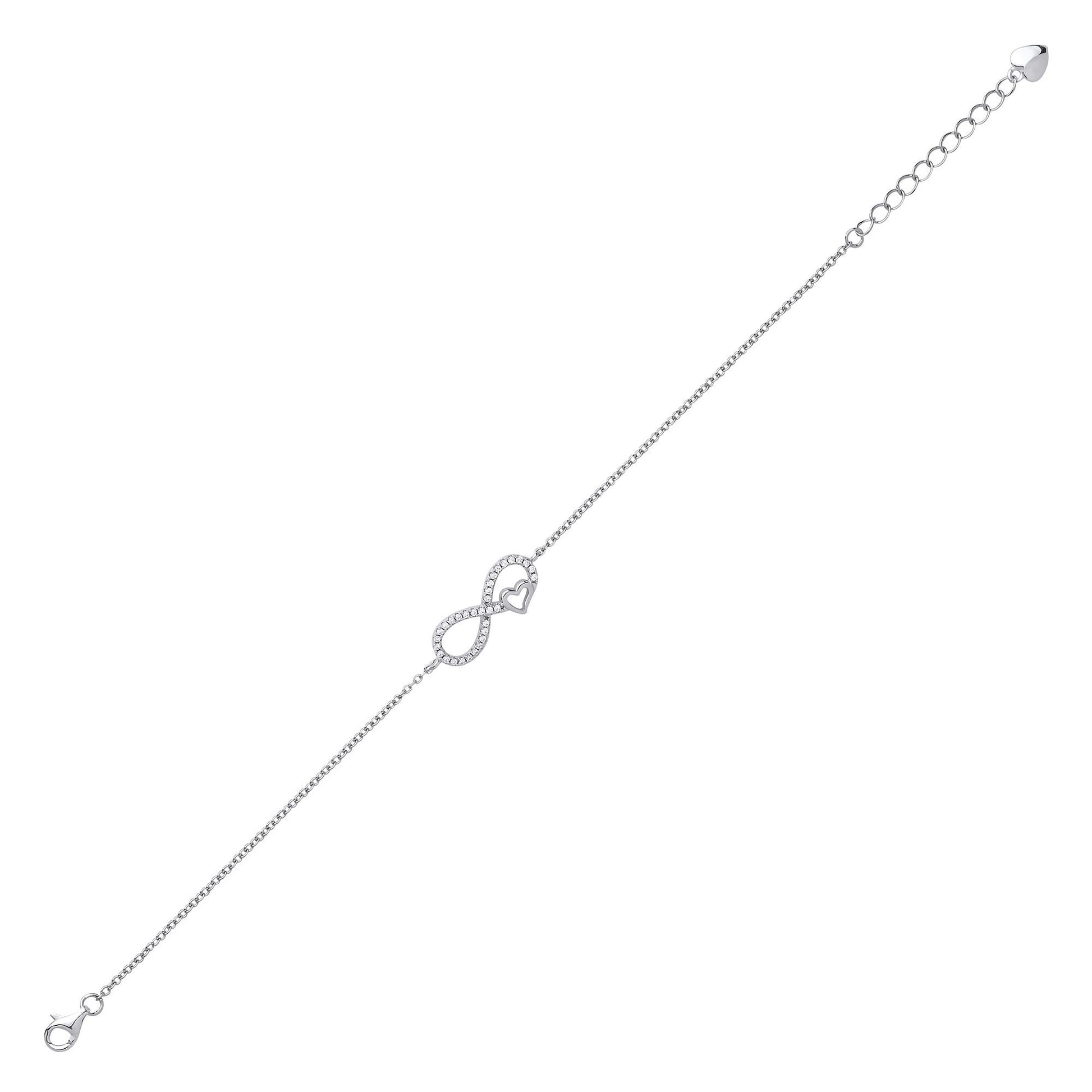 Silver  CZ Love Heart Infinity Charm Bracelet 10mm 6 inch - GVB377