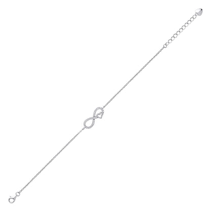 Silver  CZ Love Heart Infinity Charm Bracelet 10mm 6 inch - GVB377