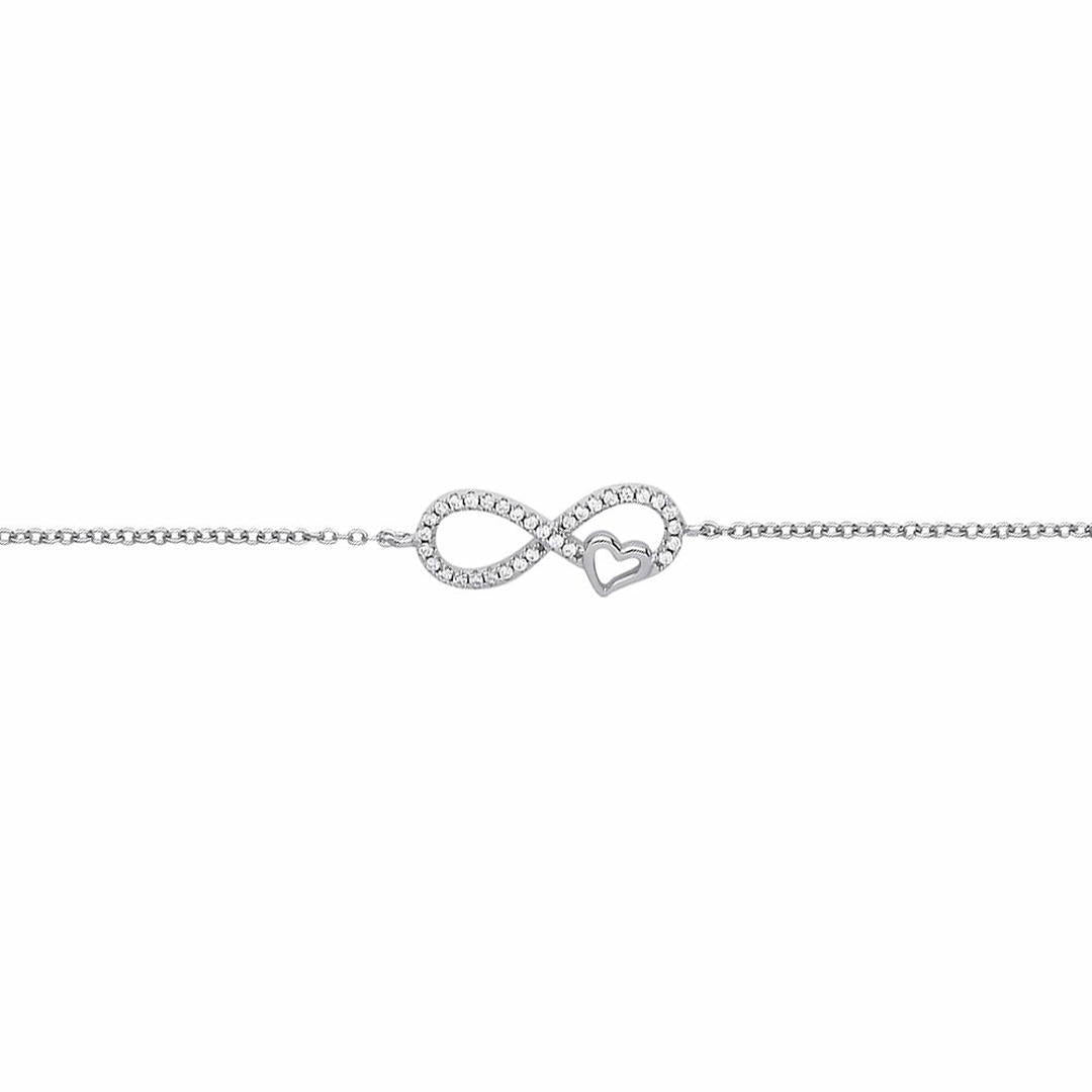 Silver  CZ Love Heart Infinity Charm Bracelet 10mm 6 inch - GVB377