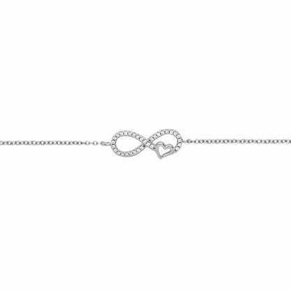 Silver  CZ Love Heart Infinity Charm Bracelet 10mm 6 inch - GVB377