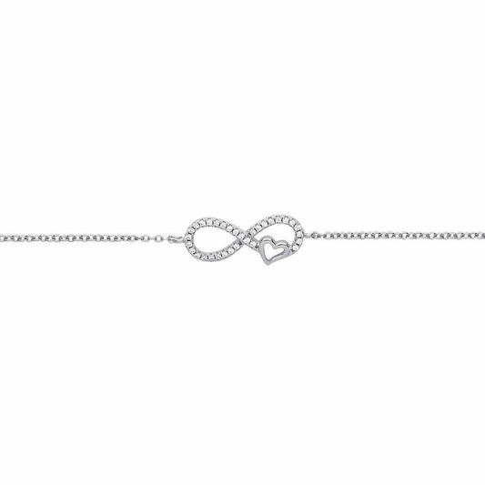 Silver  CZ Love Heart Infinity Charm Bracelet 10mm 6 inch - GVB377