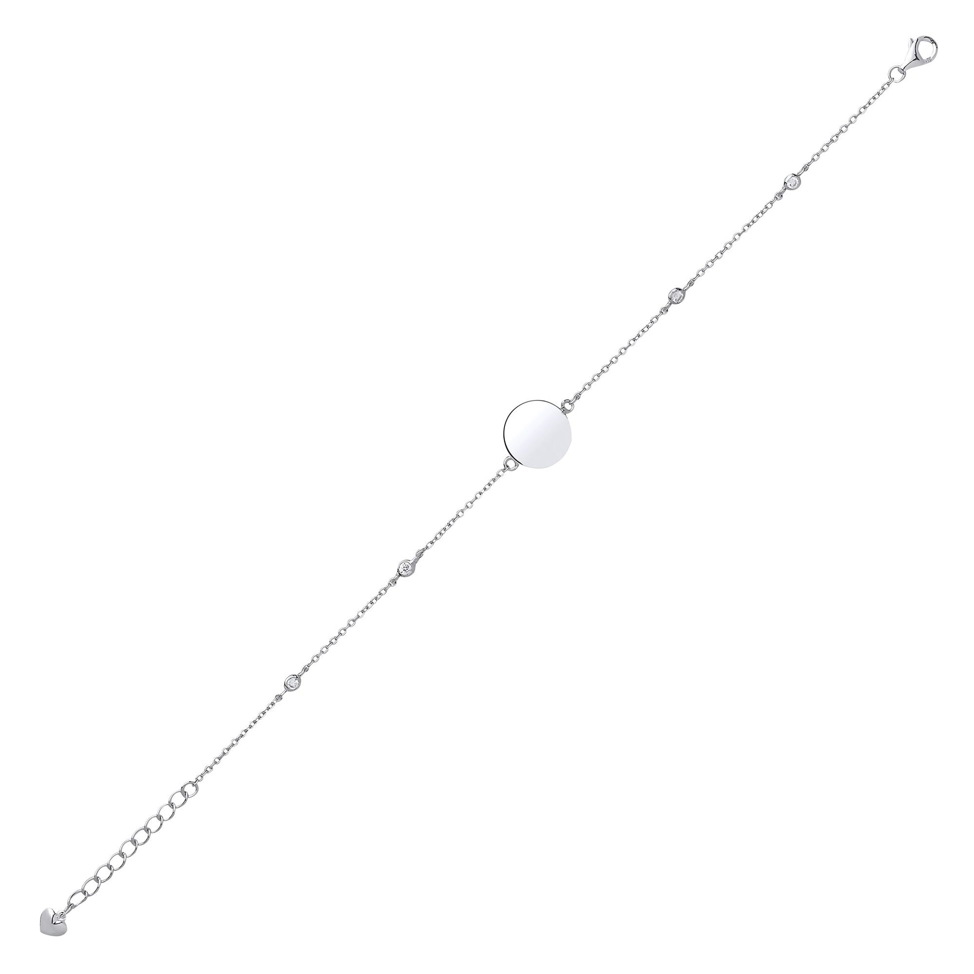 Silver  CZ Round Disc Tag Infinity Bracelet 15mm - GVB378