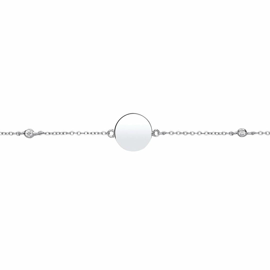 Silver  CZ Round Disc Tag Infinity Bracelet 15mm - GVB378