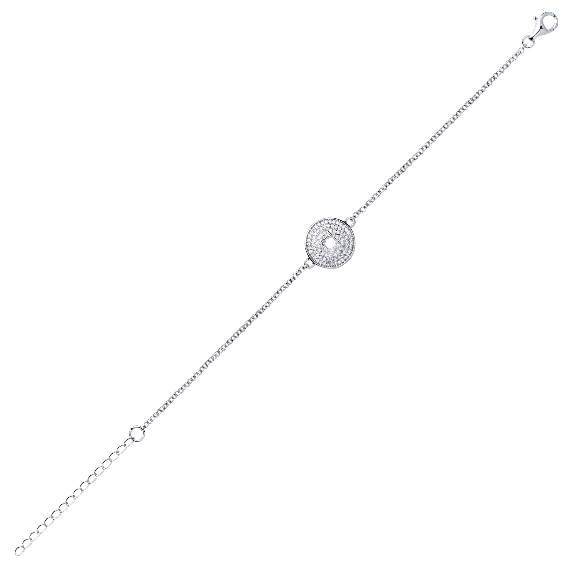 Silver  CZ Magen David Star Shield Charm Bracelet - GVB382