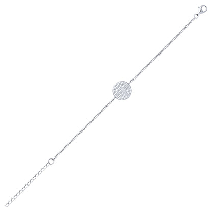 Silver  CZ Round Pave Shield Charm Bracelet - GVB383