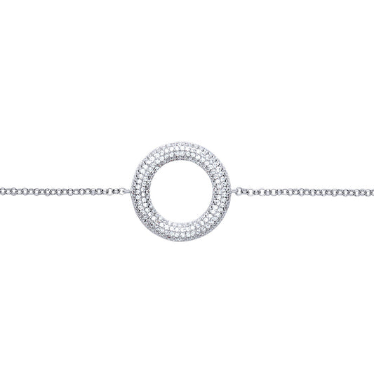 Silver  CZ Large Pave Halo Ring Charm Bracelet - GVB385
