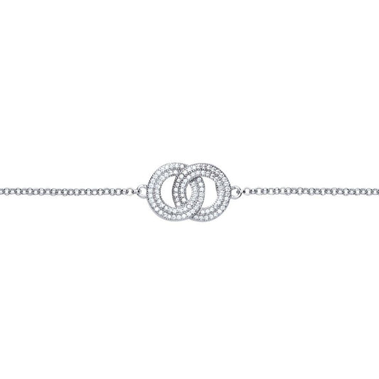 Silver CZ Pave Linked Rings Charm Bracelet 13mm 7 inch - GVB387