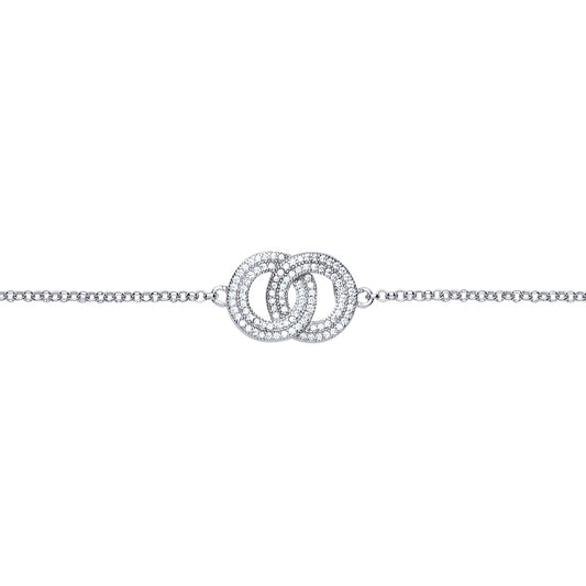 Silver  CZ Pave Linked Rings Charm Bracelet 13mm 7 inch - GVB387