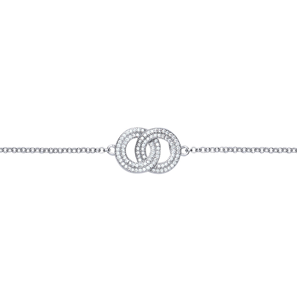 Silver  CZ Pave Linked Rings Charm Bracelet 13mm 7 inch - GVB387