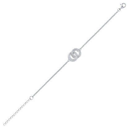 Silver  CZ Pave Linked Rings Charm Bracelet 13mm 7 inch - GVB387