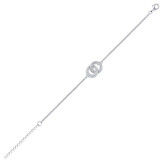 Silver  CZ Pave Linked Rings Charm Bracelet 13mm 7 inch - GVB387