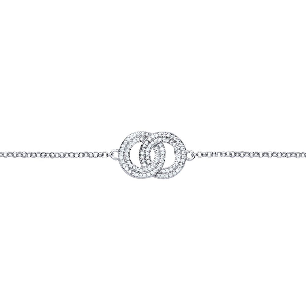 Silver  CZ Pave Linked Rings Charm Bracelet 13mm 7 inch - GVB387