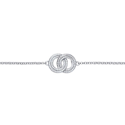 Silver  CZ Pave Linked Rings Charm Bracelet 13mm 7 inch - GVB387