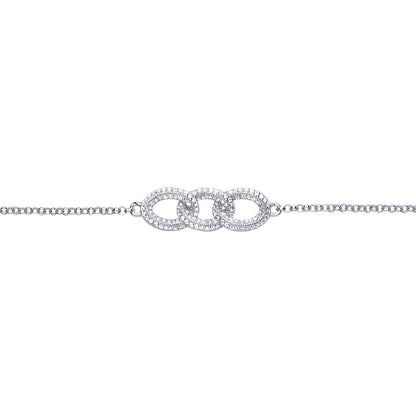 Silver  CZ Trilogy Linked Rings Charm Bracelet - GVB388