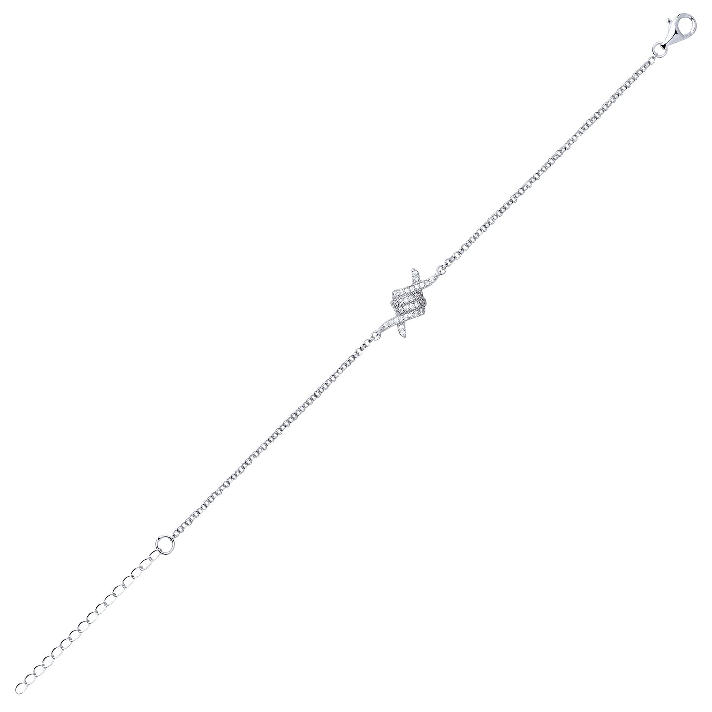 Silver  CZ Barb Wire Knot Twist Charm Bracelet - GVB389