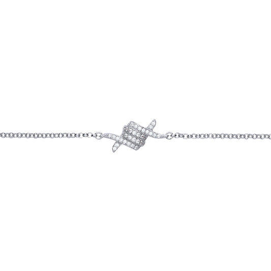 Silver  CZ Barb Wire Knot Twist Charm Bracelet - GVB389