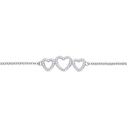 Silver  CZ Trilogy Love Heart Charm Bracelet 10mm 7 inch - GVB390