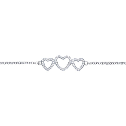 Silver  CZ Trilogy Love Heart Charm Bracelet 10mm 7 inch - GVB390