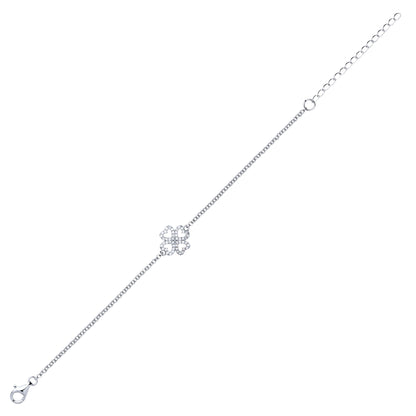 Silver  CZ Lucky Love Heart Clover Charm Bracelet - GVB392