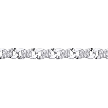 Mens Silver  CZ Carved Filigree Curb Cast Bracelet 9mm - GVB394
