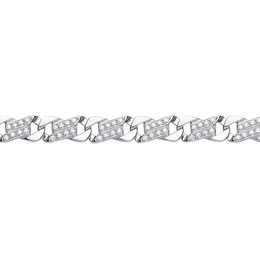 Mens Silver  CZ Carved Filigree Curb Cast Bracelet 9mm - GVB394