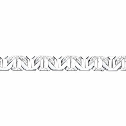 Mens Silver  Carved Filigree Marine Link Cast Bracelet 11mm 8.5" - GVB396
