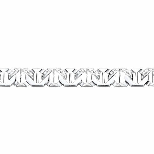 Mens Silver  Carved Filigree Marine Link Cast Bracelet 11mm 8.5" - GVB396