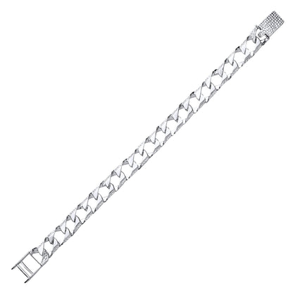 Mens Silver  Lizard Skin Curb Cast Bracelet 10mm - GVB400