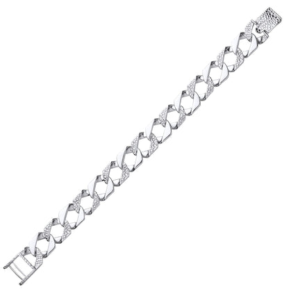 Mens Silver  Lizard Skin Curb Cast Bracelet 14mm 8.5 inch - GVB405
