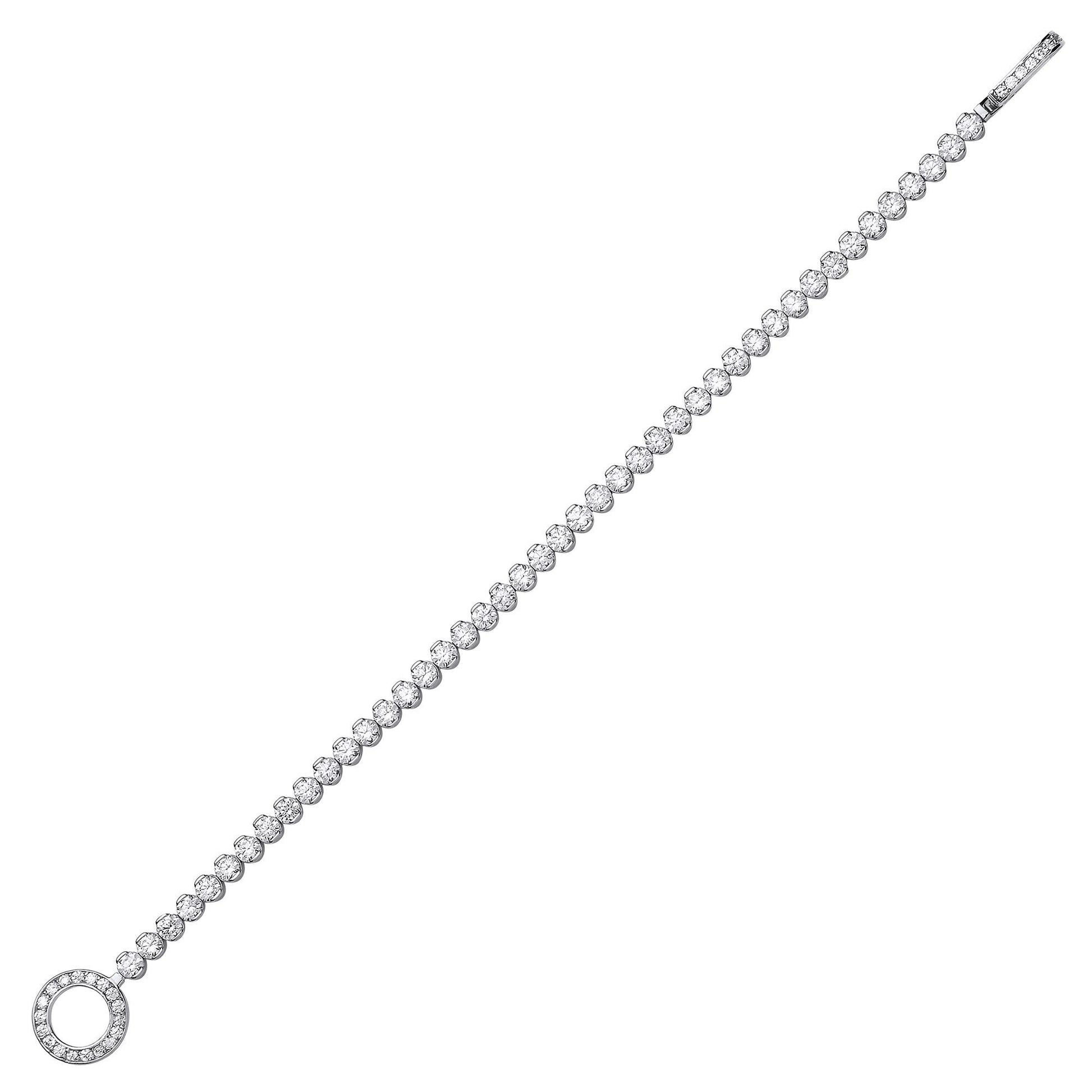Silver  CZ Halo Clasp Eternity Tennis Bracelet 4mm 7.5 inch - GVB408