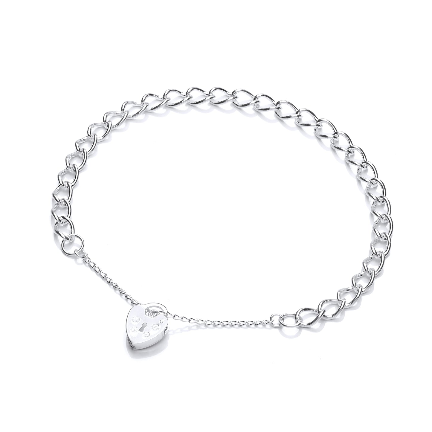 Silver  Curb Link Love Heart Padlock Charm Bracelet 5mm 10 inch - GVB411