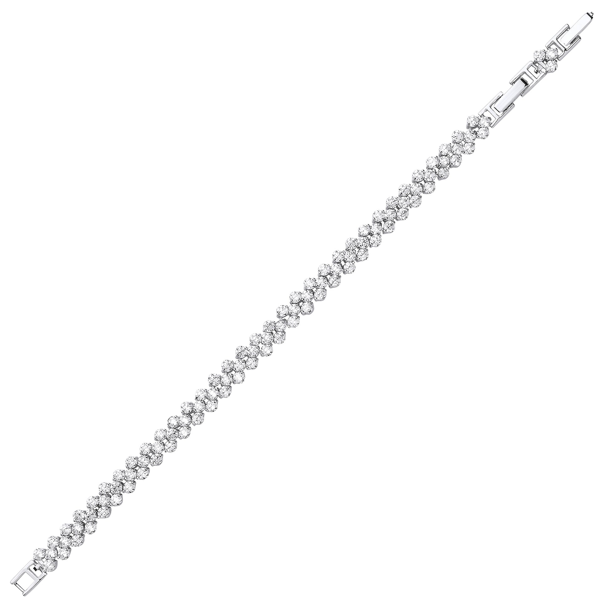 Silver  CZ Cluster Eternity Tennis Bracelet (With Extension) - GVB412
