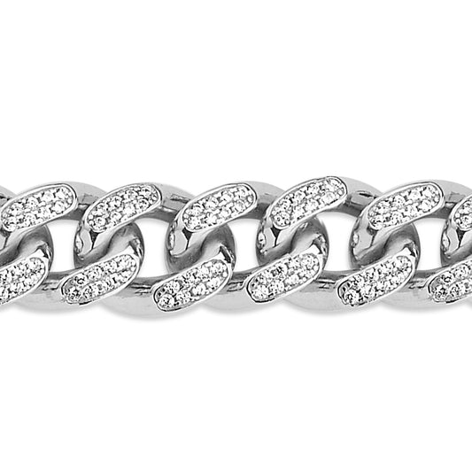 Silver  CZ Encrusted Cuban Curb Bracelet 9mm 7 inch - GVB418