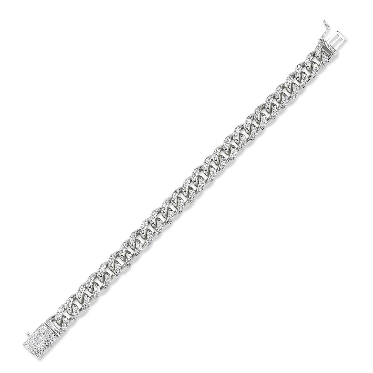 Silver  Mens CZ Encrusted Cuban Curb Bracelet 9mm 8.5 inch - GVB418