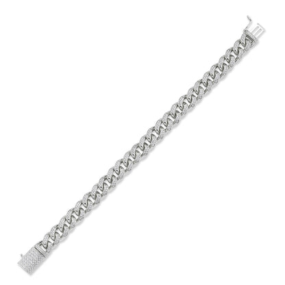 Silver  Mens CZ Encrusted Cuban Curb Bracelet 9mm 8.5 inch - GVB418