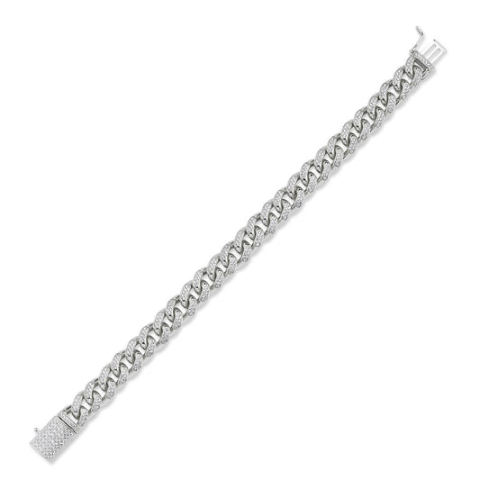 Silver  Mens CZ Encrusted Cuban Curb Bracelet 9mm 8.5 inch - GVB418