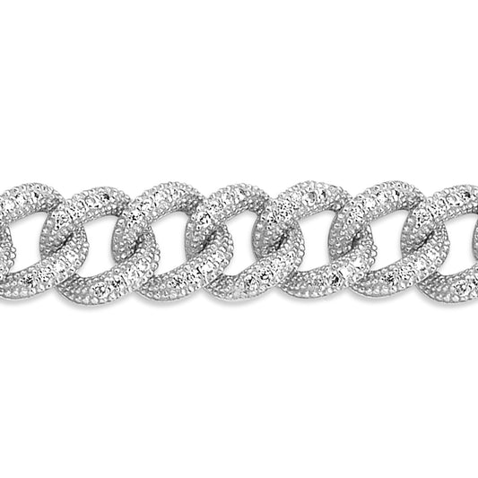 Silver  CZ Encrusted-Illusion Bead Texture Albert Curb Bracelet - GVB419