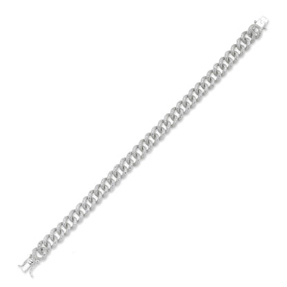Silver  CZ Encrusted-Illusion Bead Texture Albert Curb Bracelet - GVB419