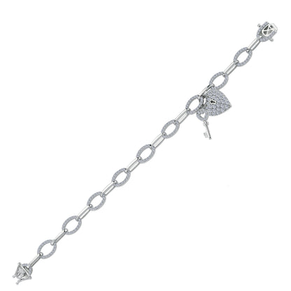 Silver  CZ Love Heart Key Padlock Charm Bracelet 8mm 8 inch - GVB420