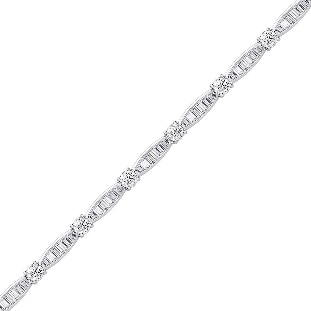 Silver  Baguette CZ Convex Eternity Tennis Bracelet 4mm 7 inch - GVB421