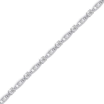 Silver  Baguette CZ Convex Eternity Tennis Bracelet 4mm 7 inch - GVB421