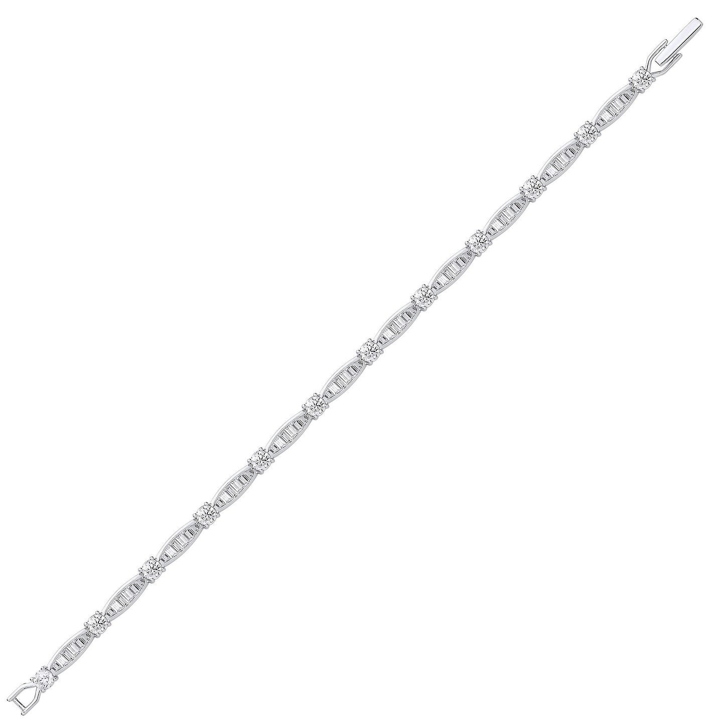 Silver  Baguette CZ Convex Eternity Tennis Bracelet 4mm 7 inch - GVB421