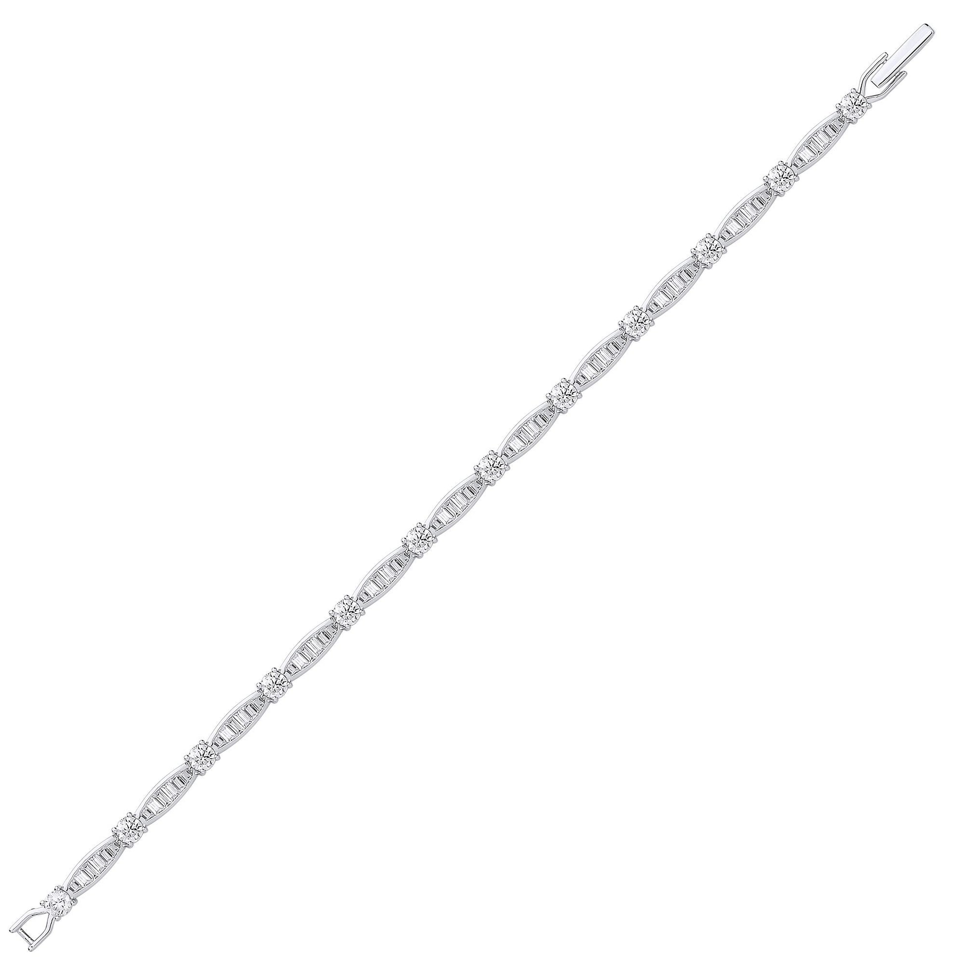 Silver  Baguette CZ Convex Eternity Tennis Bracelet 4mm 7 inch - GVB421