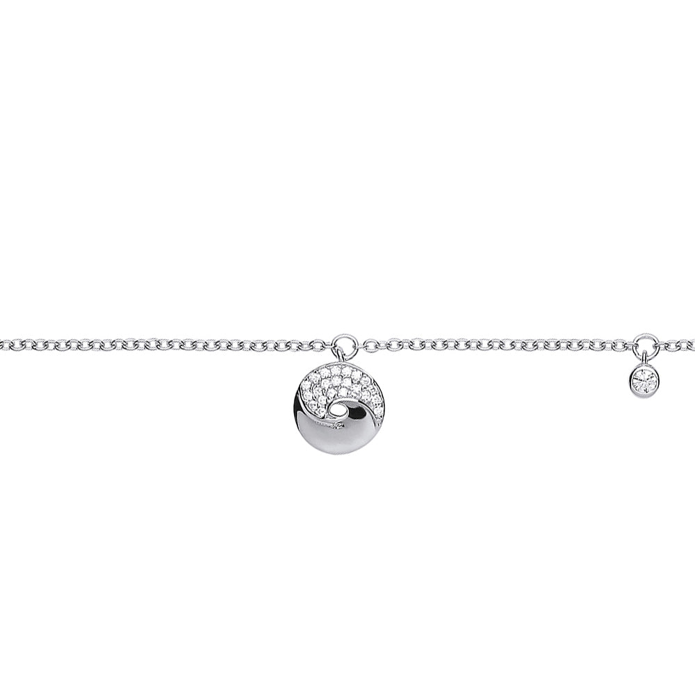 Silver  CZ Donut Swirl Charm Bracelet 6.5 inch - GVB426
