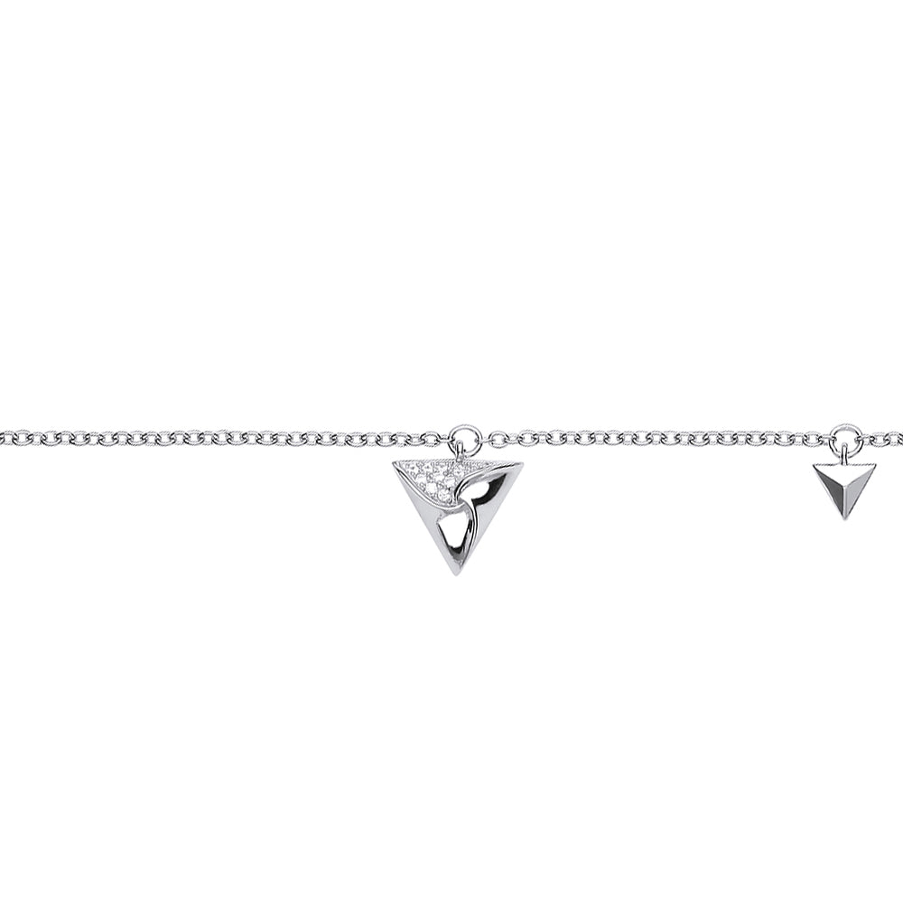 Silver  CZ Triangle Hamantaschen Charm Bracelet 6.5 inch - GVB427